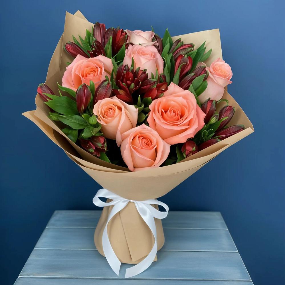 Букет цветов из: Розы и Альстромерии в Вагае