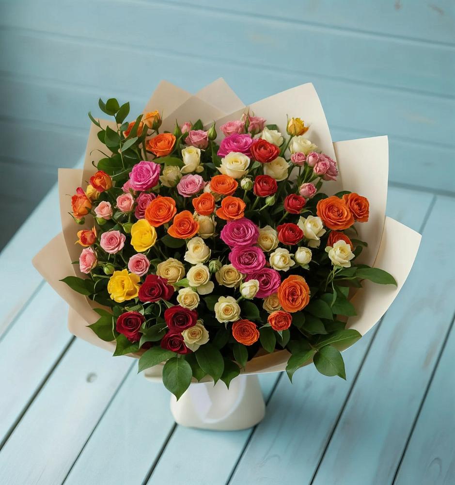 Букет Микс из разноцветных кустовых роз в Вагае