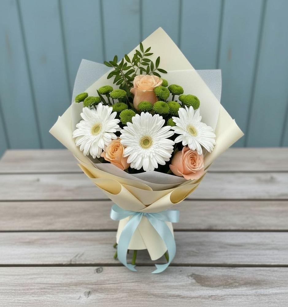 Букет цветов из: Герберы, Розы и Хризантемы в Вагае