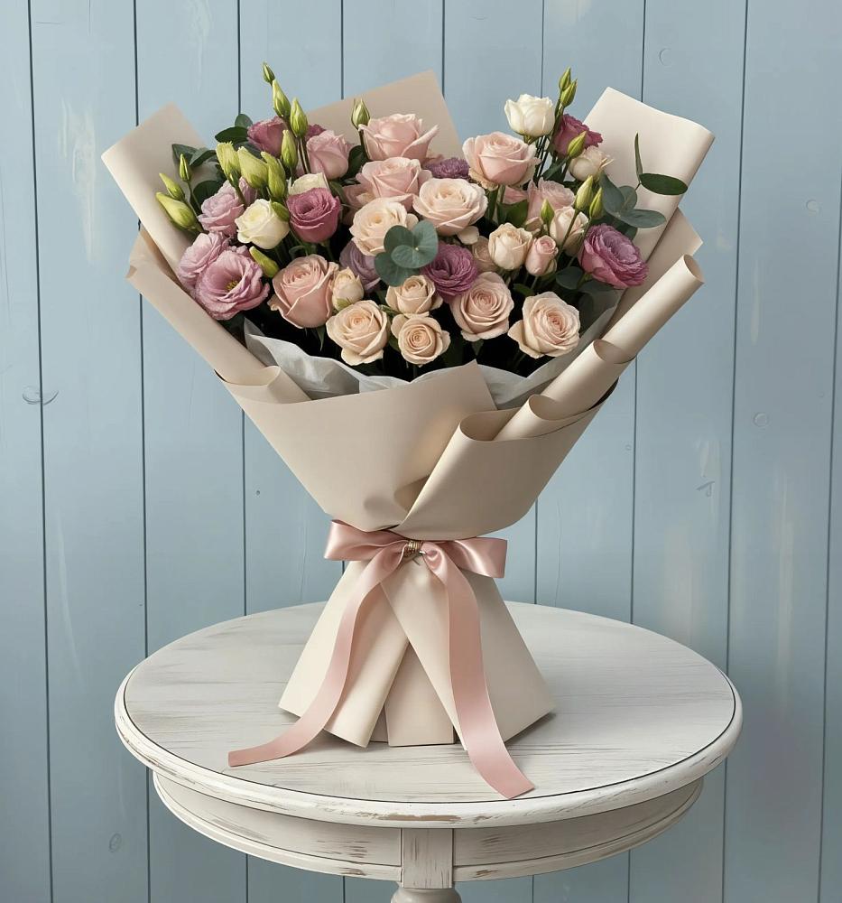 Букет цветов из: Розы и Лизиантусы в Вагае