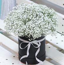 Цветочная композиция из Гипсофила в шляпной коробке в Вагае