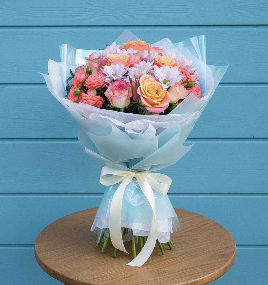 Букет цветов из: Хризантемы и Розы в Вагае