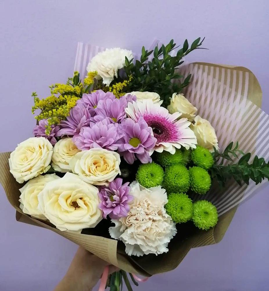 Букет цветов из: Хризантемы, Розы, Гвоздики и Герберы в Вагае