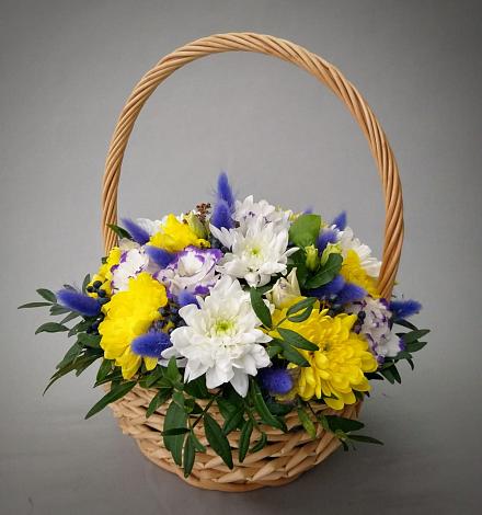Цветочная композиция из Розы, Герберы и Хризантемы в корзине в Вагае
